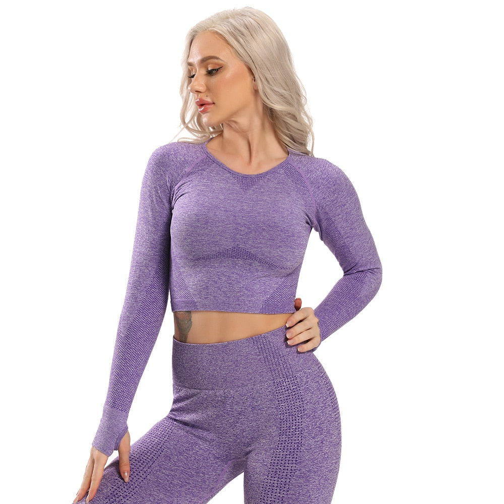 Long Sleeve Workout Tops for Women-Fitness Crop Tops