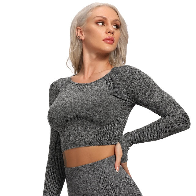 Long Sleeve Workout Tops for Women-Fitness Crop Tops