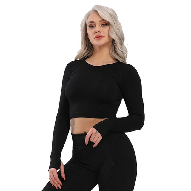 Long Sleeve Workout Tops for Women-Fitness Crop Tops