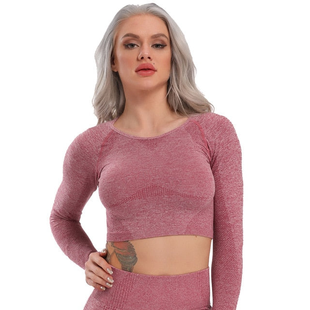 Long Sleeve Workout Tops for Women-Fitness Crop Tops