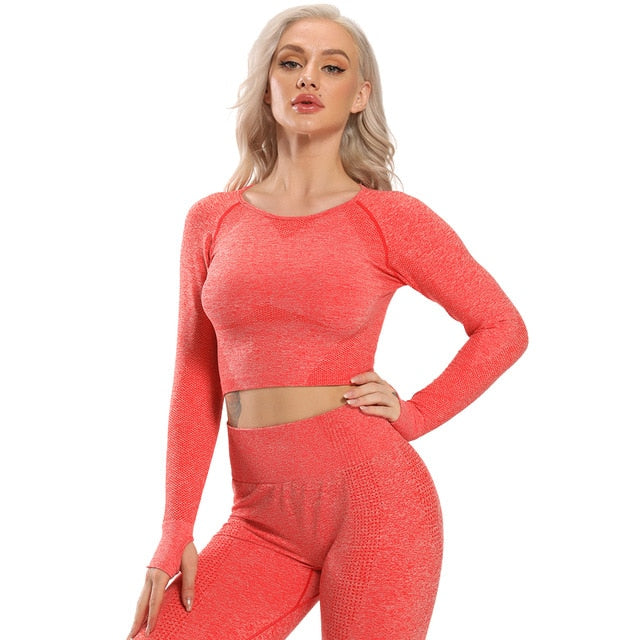 Long Sleeve Workout Tops for Women-Fitness Crop Tops